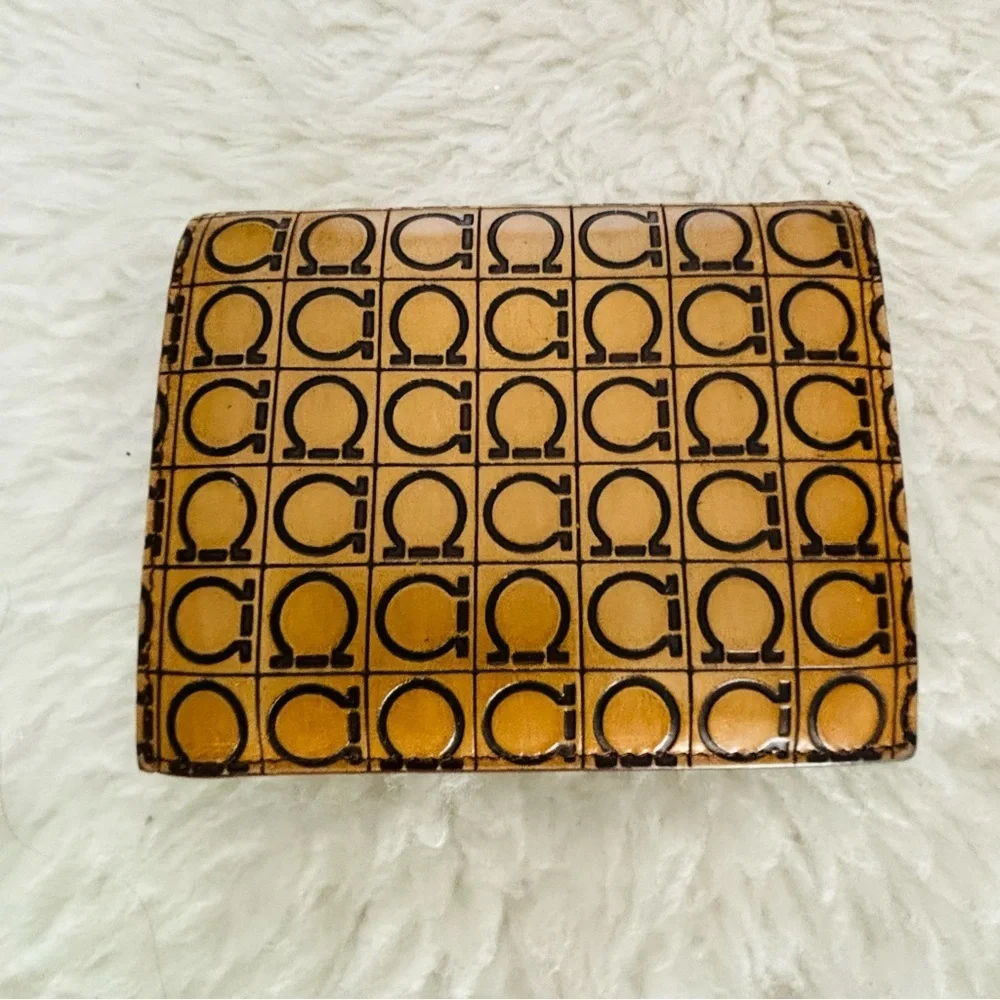 Salvatore Ferragamo Gancini Logo Embossed Brown Tan Wallet
